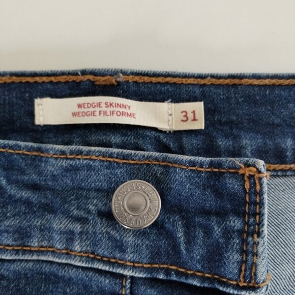 Levi's Wedgie Skinny Jeans Size 31 Blue High Rise Raw Hem Button Fly Ankle - Picture 6 of 13